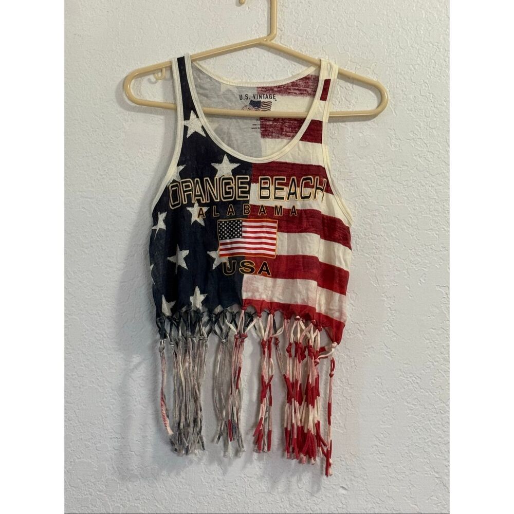U.S. Vintage T-Shirt USA flag Fringe Patriotic XS Orange Beach Alabama